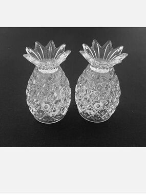 SHANNON Crystal Clear Pineapple Glass Candle Holders - Set of 2